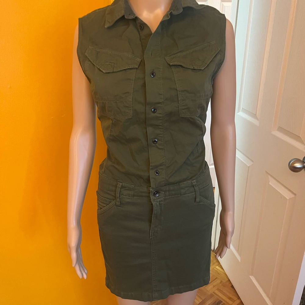 G-Star cargo mini dress size S Green Sleeveless w collar